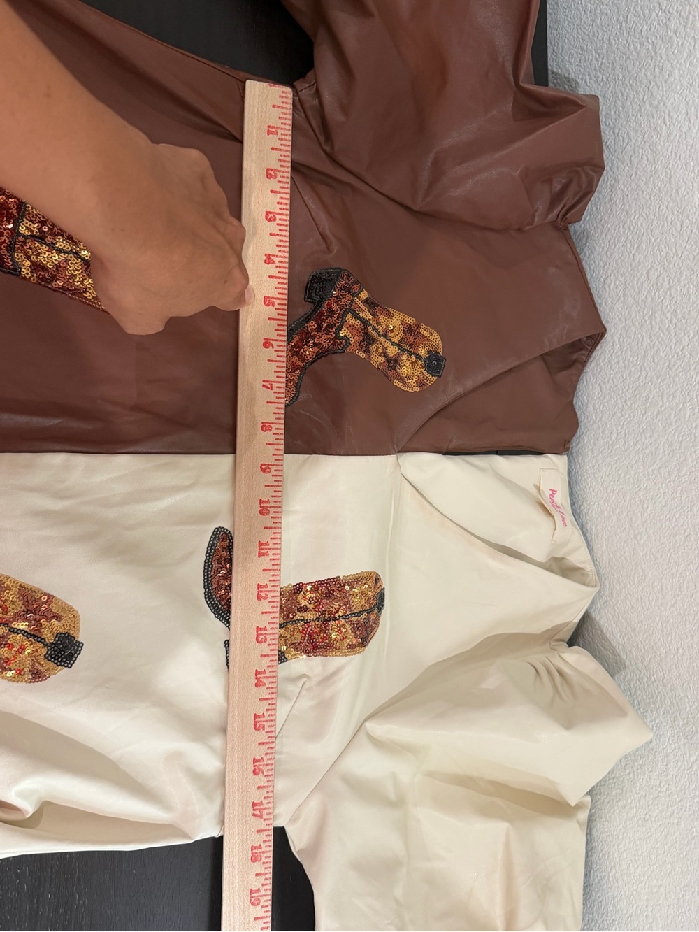 Peach Love California Brown and Cream Two-Tone Boot Appliqué Mini Dress - Picture 5 of 9